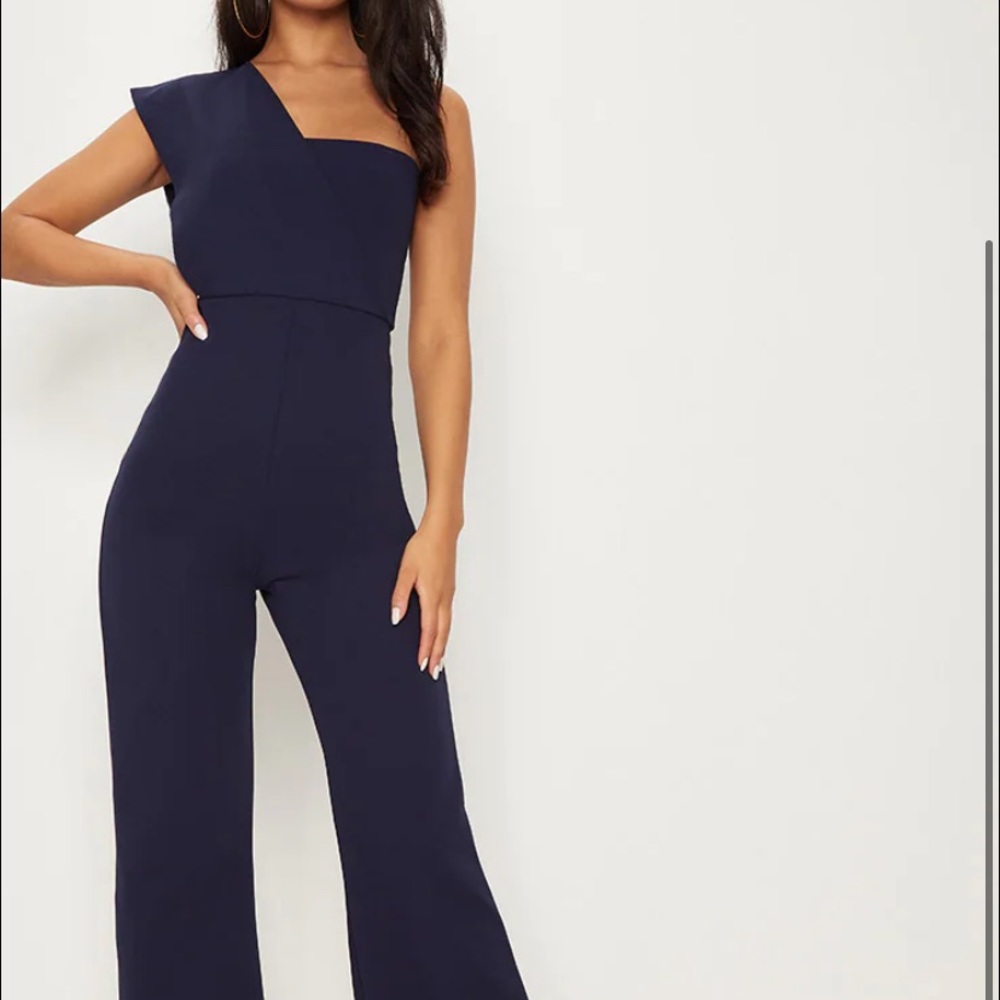 PLT Navy Drape One Shoulder Jumpsuit🤍